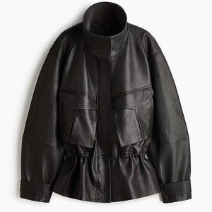 H&M SOLDOUT STUDIO COLLECTION SPRING 2026
PEPLUM BLACK LEATHER JACKET SIZE SMALL